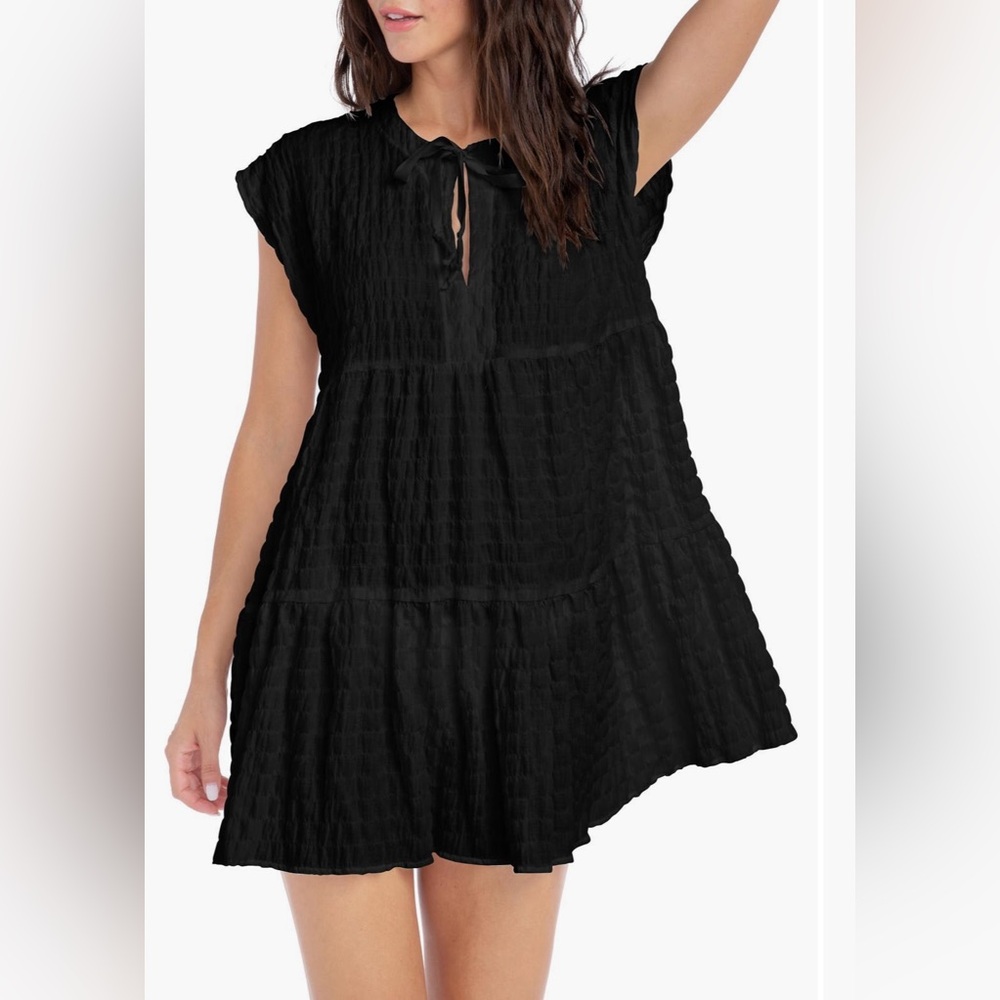 Robin Piccone black cover up dress. Fiona-Flouncy cover up dress.